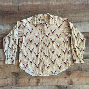 Women's Vintage Barn Fly Long Sleeve Longhorn Skull Cowgirl Rodeo Shirt -M